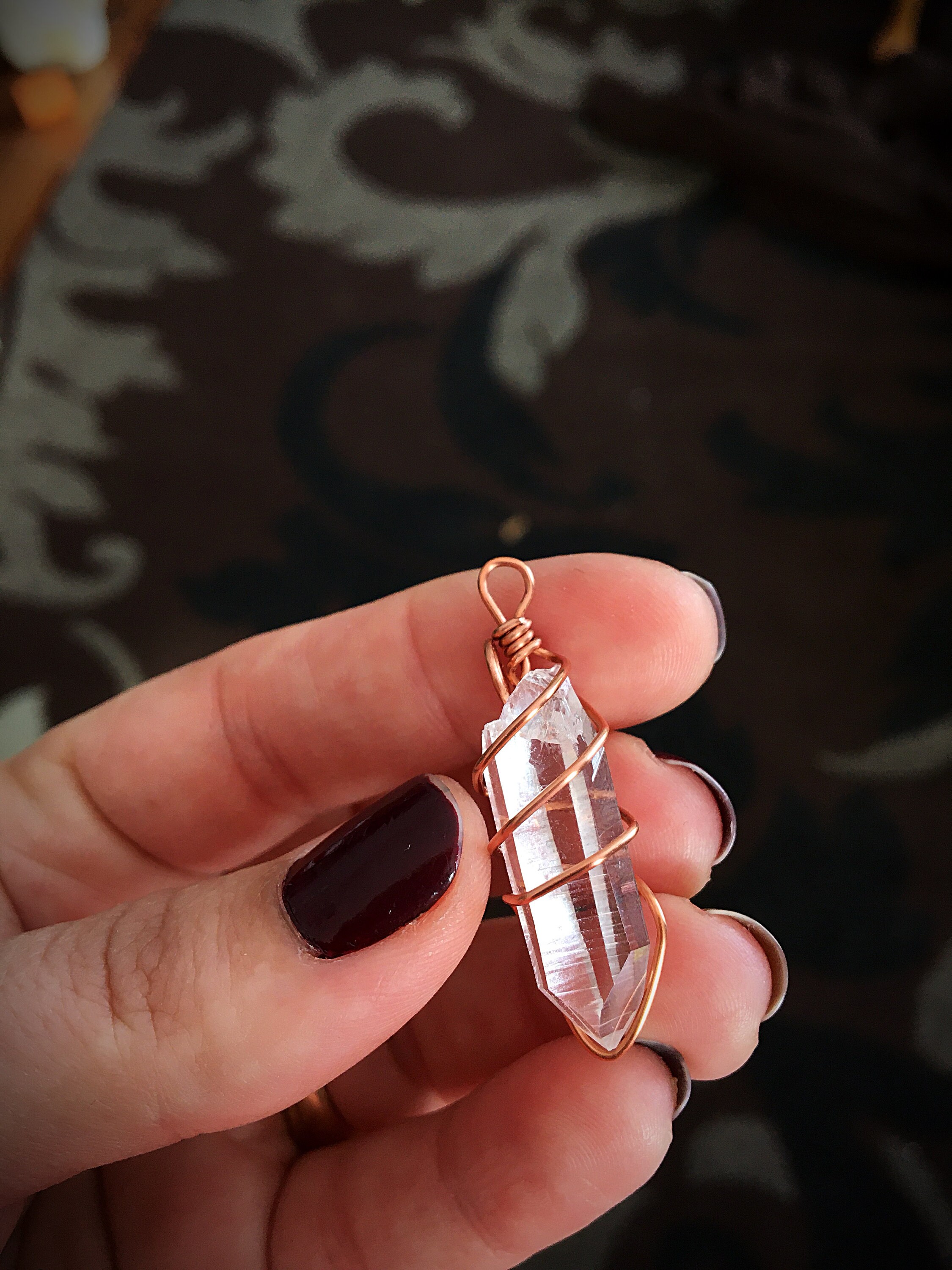 Copper wrapped Arkansas Quartz Crystal Natural Point Pendant!