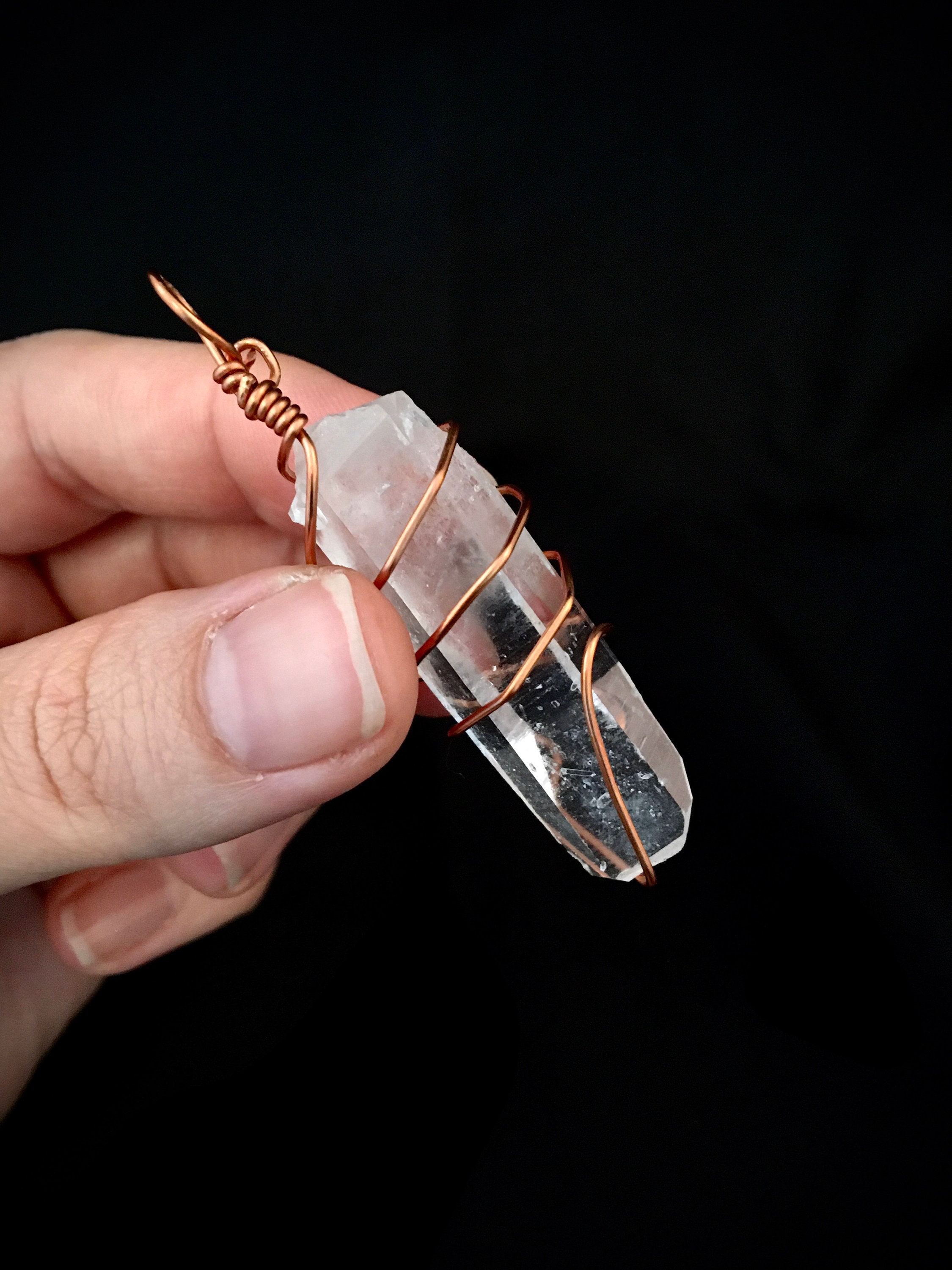 Copper wrapped Arkansas Quartz Crystal Natural Point Pendant!