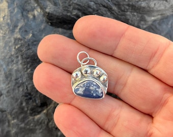 Handmade Sterling Silver Paw Print Pendant with Leland Blue
