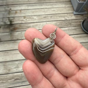 Sterling Silver Lake Superior Agate Heart Pendant