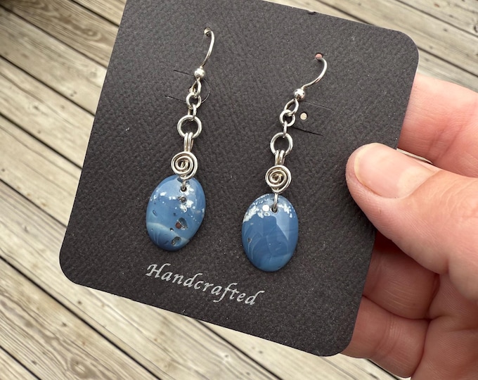 Featured listing image: Sterling Silver Wire Wrapped Leland Blue Earrings