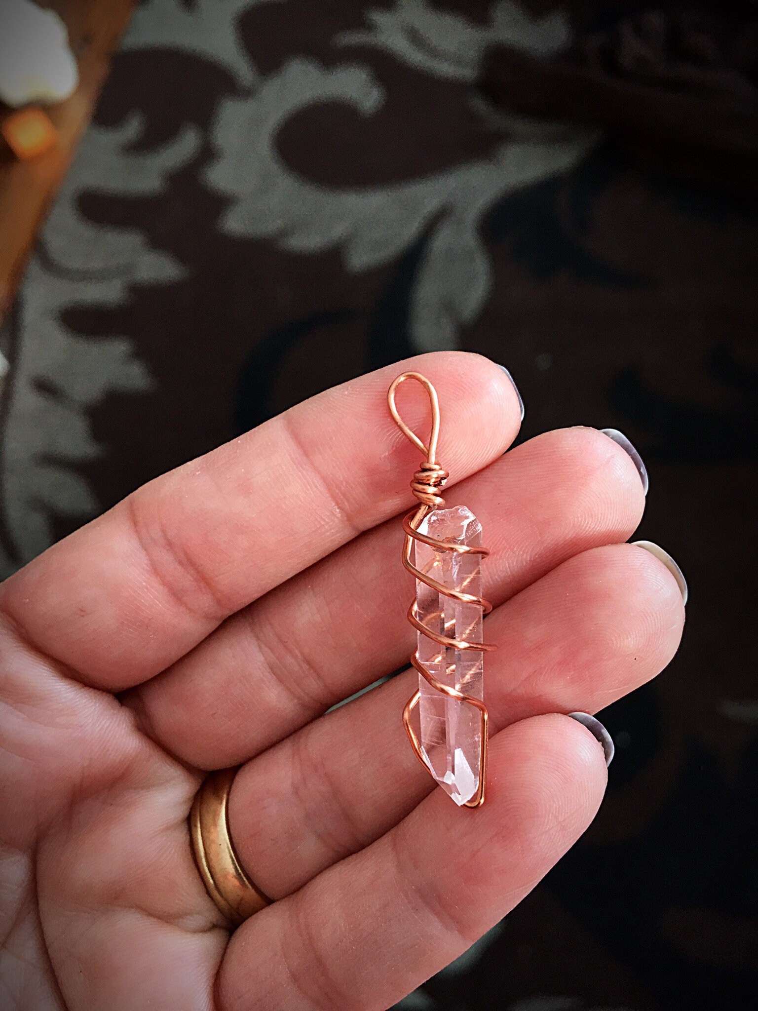 Copper wrapped Arkansas Quartz Crystal Natural Point Pendant!