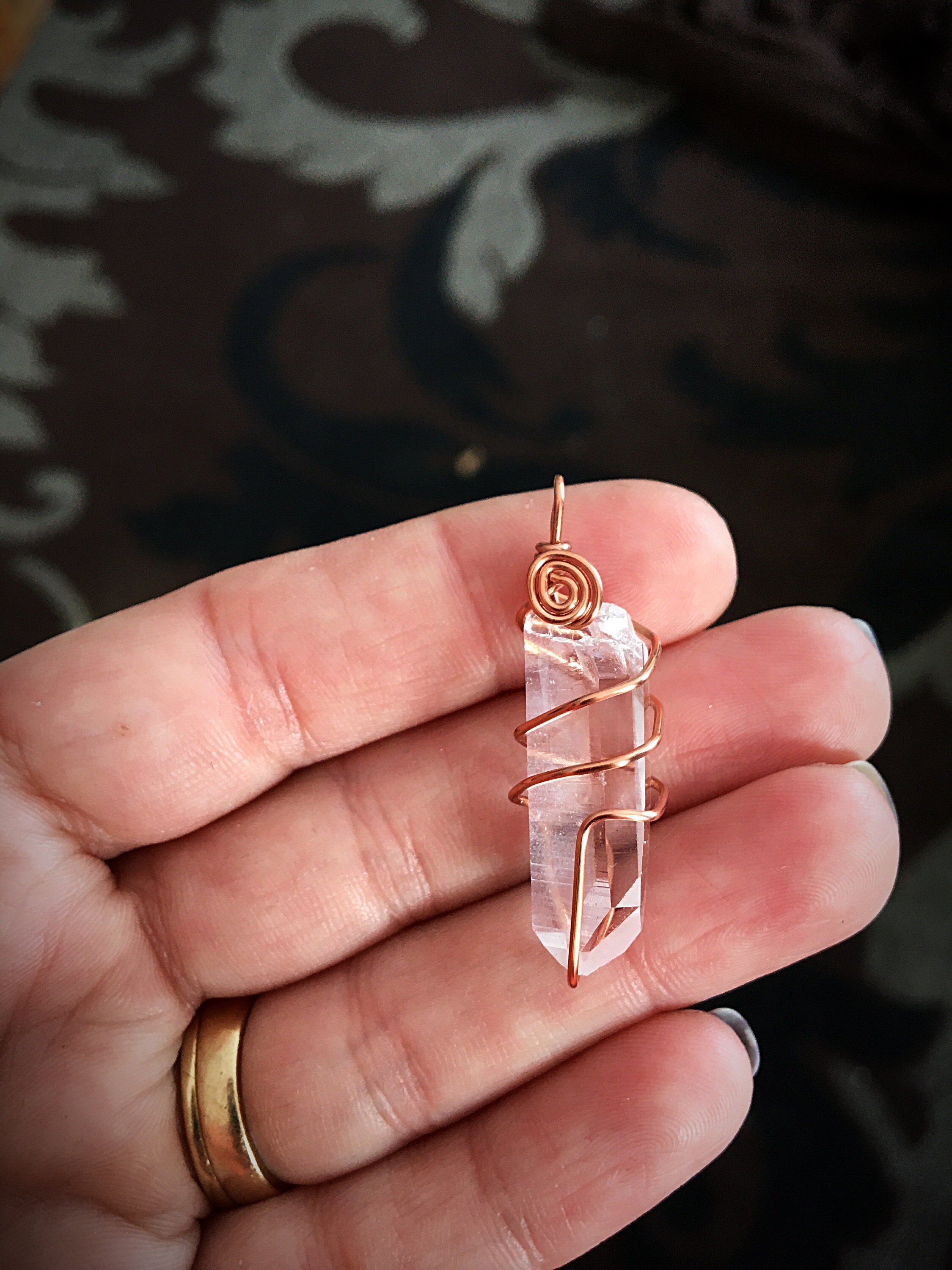 Copper wrapped Arkansas Quartz Crystal Natural Point Pendant!