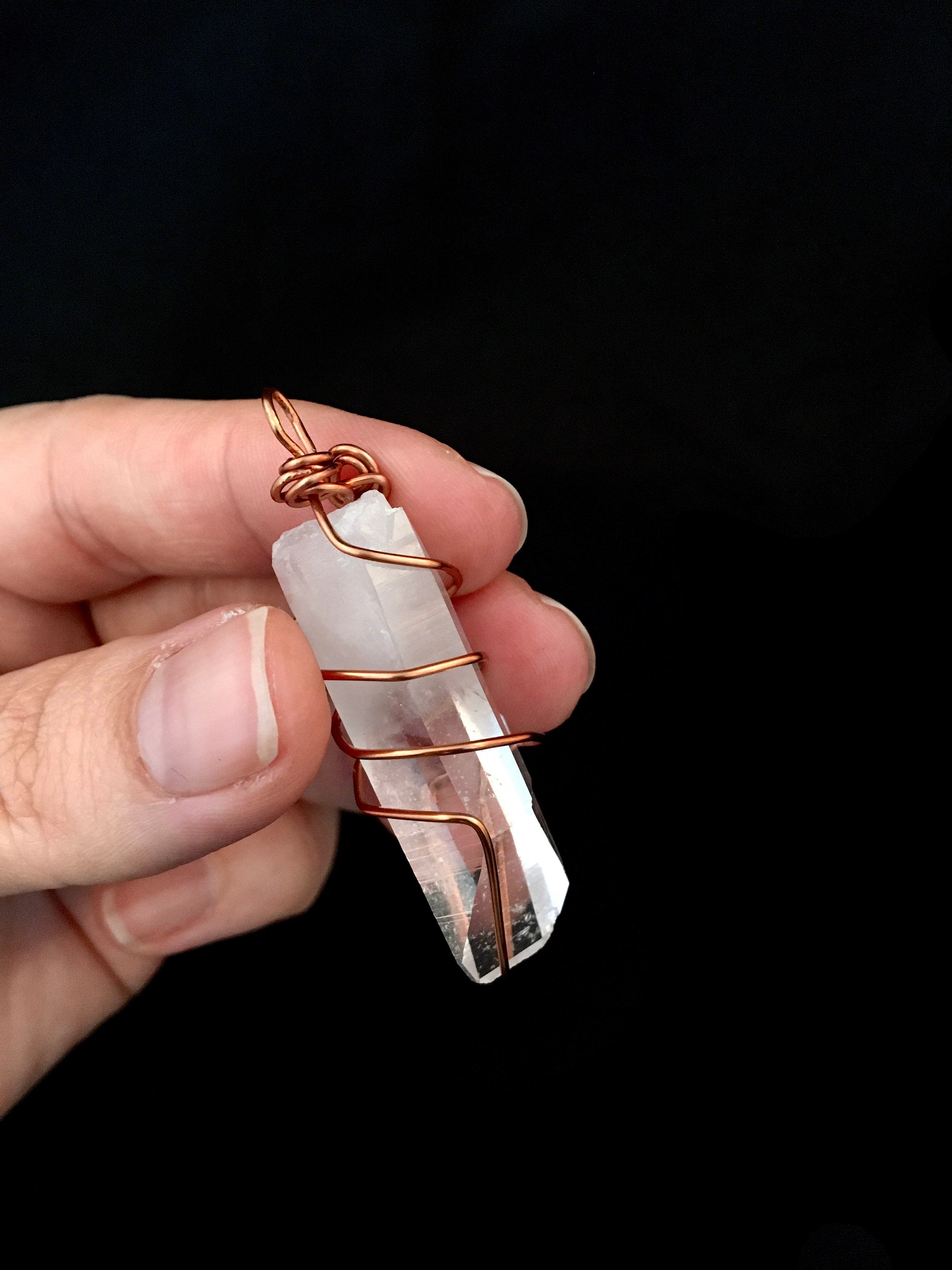 Copper wrapped Arkansas Quartz Crystal Natural Point Pendant!