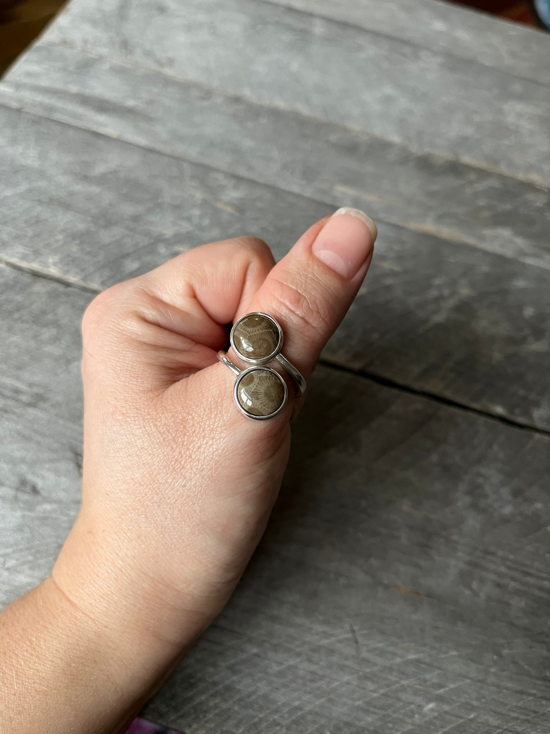Sterling Silver Double Petoskey Stone Ring