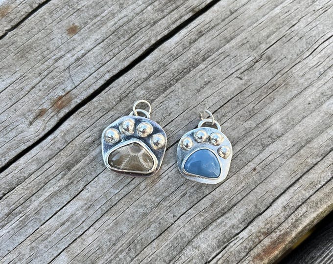 Featured listing image: PRE-ORDER Sterling Silver Petoskey Stone Paw Print Pendant