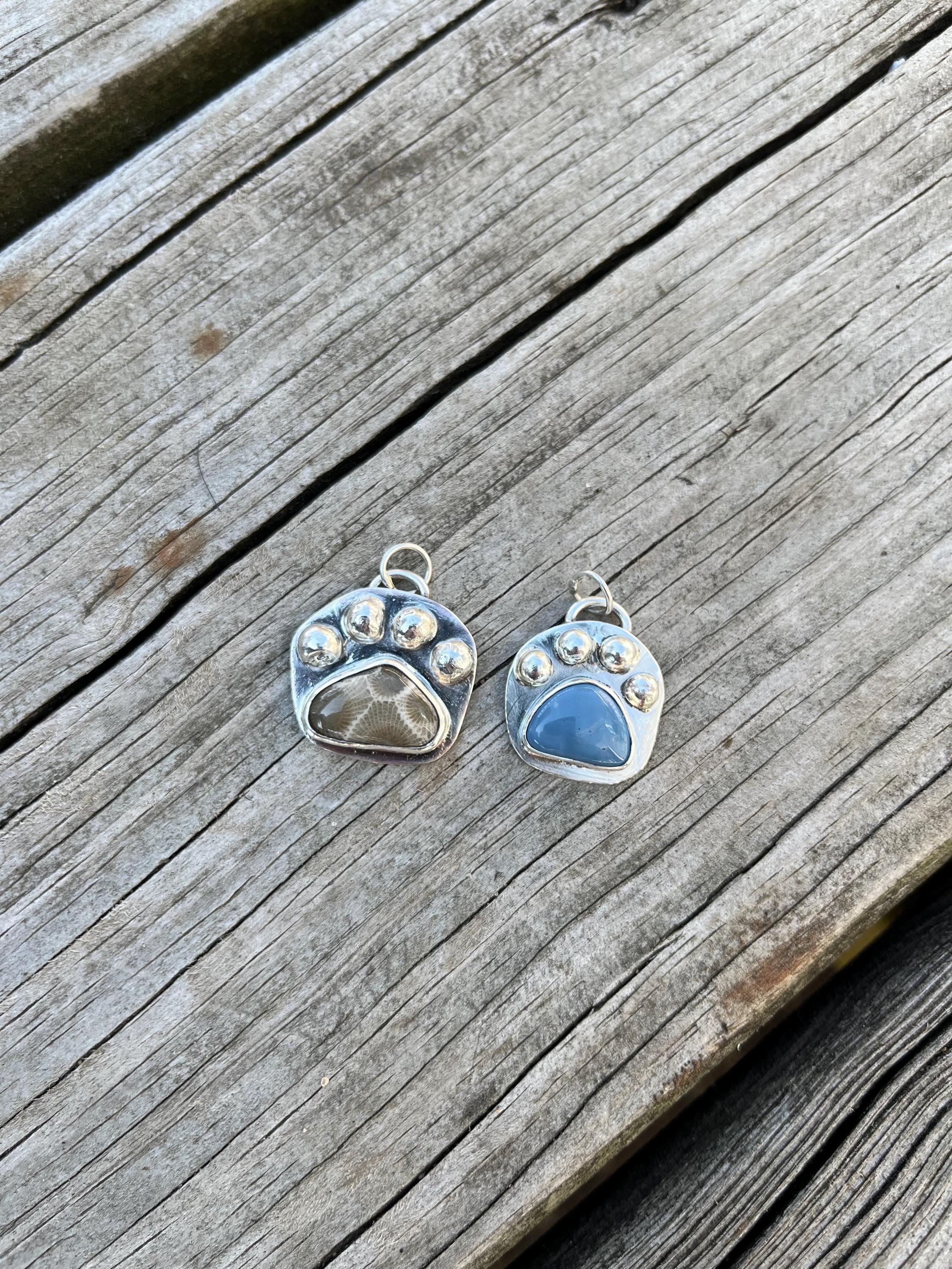 Sterling Silver Petoskey Stone Paw Print Pendant - PRE-ORDER
