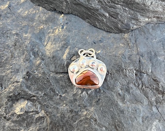 Handmade Sterling Silver Paw Print Pendant with Lake Superior Agate