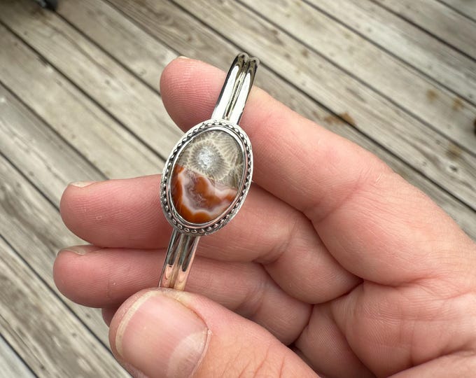 Featured listing image: Solid Sterling Silver Petoskey Stone and Lake Superior Agate Fusion Bracelet!