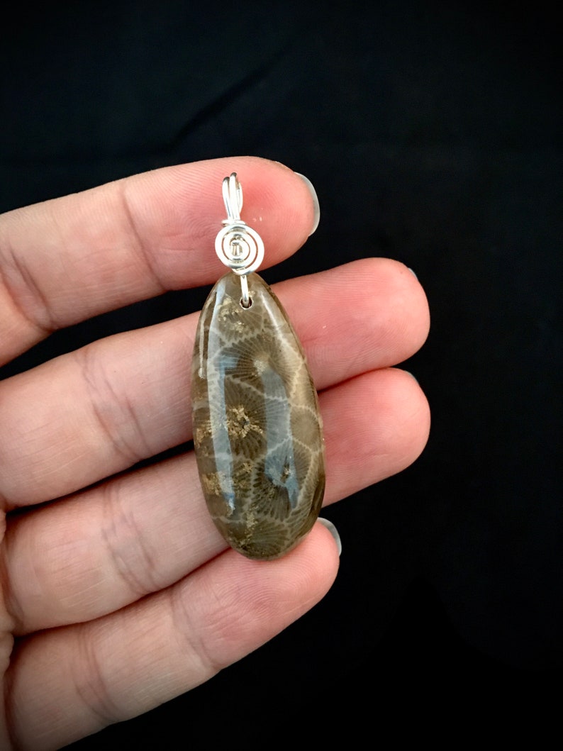 Sterling Silver Wire Wrapped Petoskey Stone Pendant!!