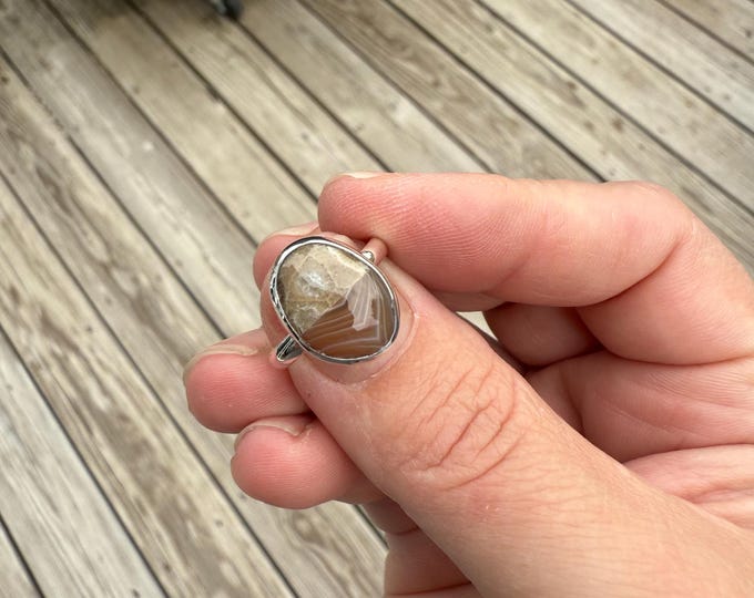 Featured listing image: Sterling Silver Petoskey Stone & Lake Superior Agate Fusion Ring