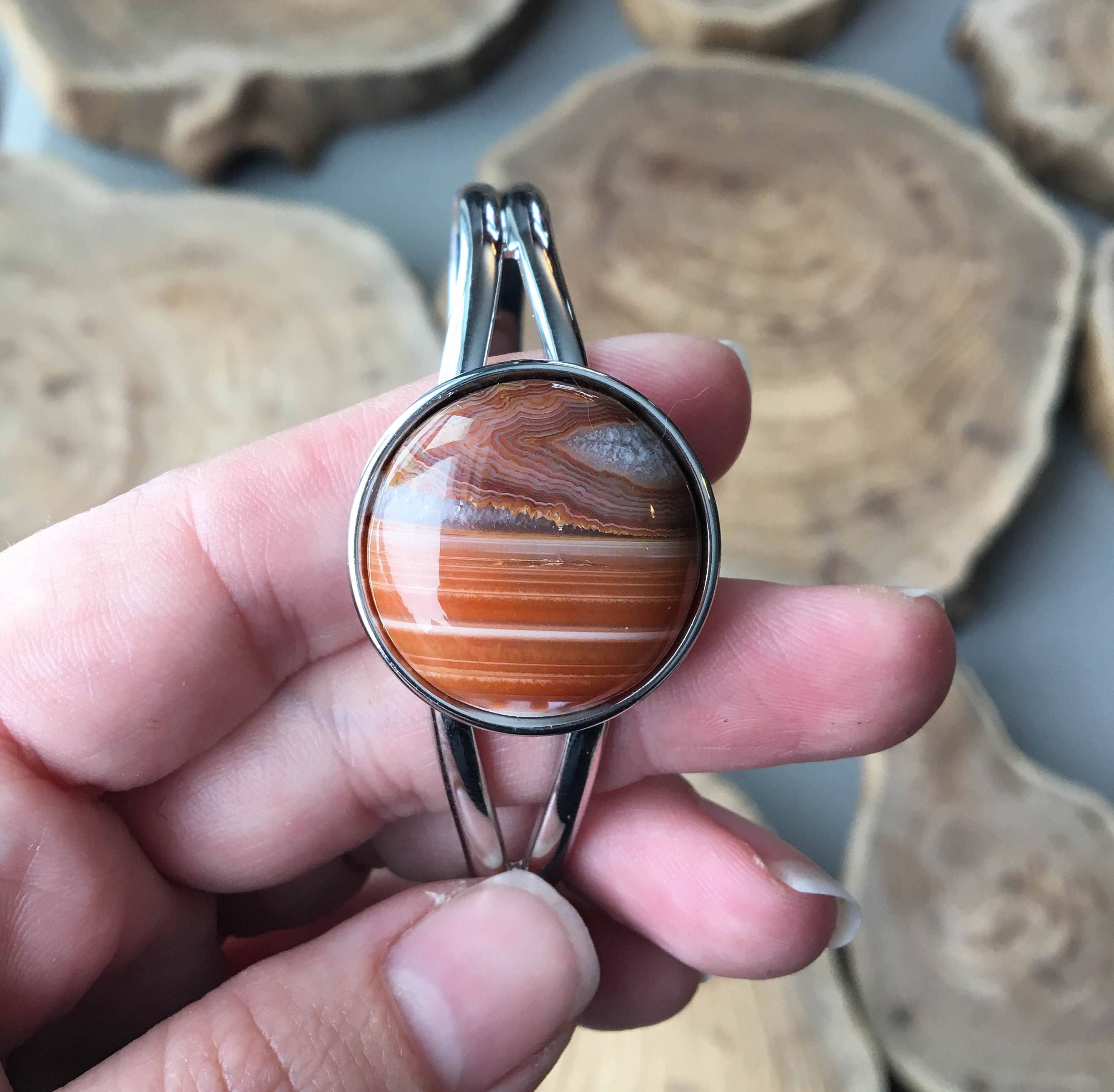 Silver Toned Lake Superior Agate Bracelet