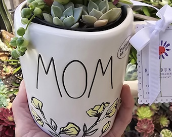 Mini jardín de suculentas para el Día de la Madre en taza de cerámica pintada a mano de 10 cm de Rae Dunn