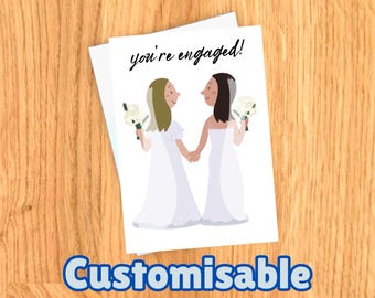 lesbian wedding engagement card (queer greetings card LGBT romantic cute and handmade!)