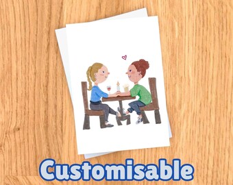 lesbian valentines card, birthday card, anniversary card, (queer greetings card LGBT romantic cute and handmade!) date night