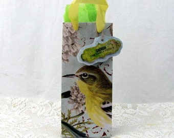 Gift Bag / Gift Tag / Yellow Bird / Cherish the Simple Things / Green Tissue / Small Jewelry Bag / One of a Kind / Handcrafted / Upcycled