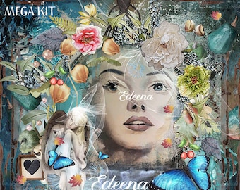 Edeena {PERSONAL USE} Digital Scrapbook MEGA Kit Fantasy Scrapbook-Magical Scrapbook-Fantasy-Water-Prop-Digital Backdrops-Fractals-Spring