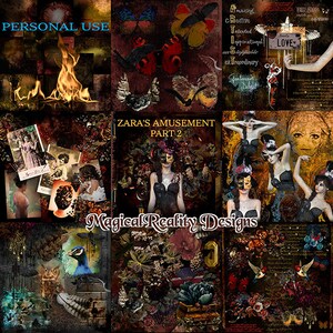 Zara część rozrywki 2 cyfrowy Notatnik Mega Kit ~ Carnival-Circus-grunge-magiczne-Fantasy-Photoshop nakładki-steampunk