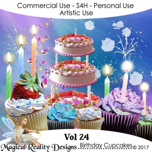 Commercial Use Vol 24 - Birthday Cupcakes - PNG files - JPG - Digital Scrapbooking - Clip Art - Overlays - Birthday-Candles-Cake