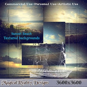 Commercial Use 3600x3600 Textured Sunset Beach Backgrounds- Digital Scrapbooking-Digital Graphics-Grunge Papers-Textured Papers-Photoshop