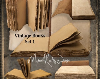 Vintage Books Set 1 Commercial Use -  Vintage Digital Scrapbook -  Vintage Open Books - Ancient Books - Png Files - JPEG Files - Backgrounds