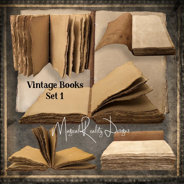 Vintage Books Set 1 Commercial Use -  Vintage Digital Scrapbook -  Vintage Open Books - Ancient Books - Png Files - JPEG Files - Backgrounds