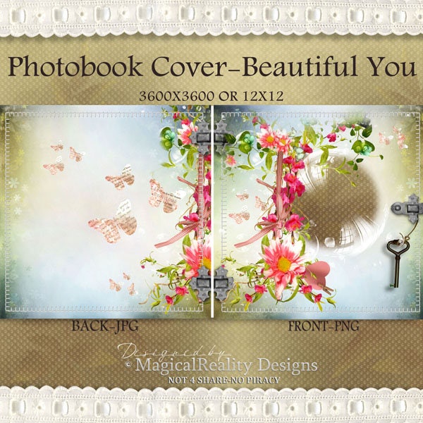 Digital Photobook Cover - Beautiful You - 12x12 Photobook - Digital Scrapbook - Digital Background - Digital Album Pages - Qps - Photoshop