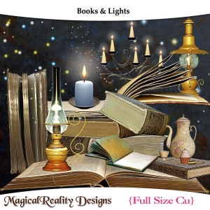 Bücher und Lichter kommerzielle Nutzung Digital Scrapbooking - Bücher - Lampen - Lichter - magisch - Fantasy - funkelt