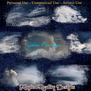 Skies Overlays - Clouds Clipart - PNG files - Digital Scrapbooking - Overlays - Sky Overlays - Magical - Grunge - Photography - Overlays