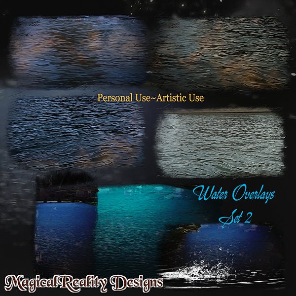 Water Overlays Set 2 - WITH SCRIPT - Photoshop Overlays - Digital Scrapbooking - Water Clipart - Water png - Photomask - Magical - Fantasy
