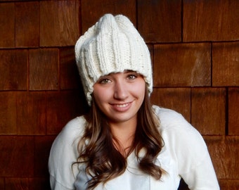 Knit  Hat, Winter Hat, Slouchy Hat in Cream ~ The Toasted Snowflake