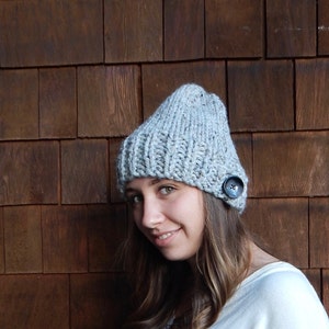 Slouchy Hat, Chunky Knit Hat, , Knit Slouchy Hat in Gray