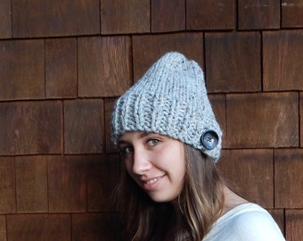 Slouchy Hat, Chunky Knit Hat, , Knit Slouchy Hat in Gray