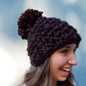 Chunky Knit Pom Pom Hat, Knit Hat, Women's Winter Hat in Dark Brown The Blitzen image 4