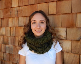 Neck Warmer Knitted Cowl Infinity Scarf Green Scarf