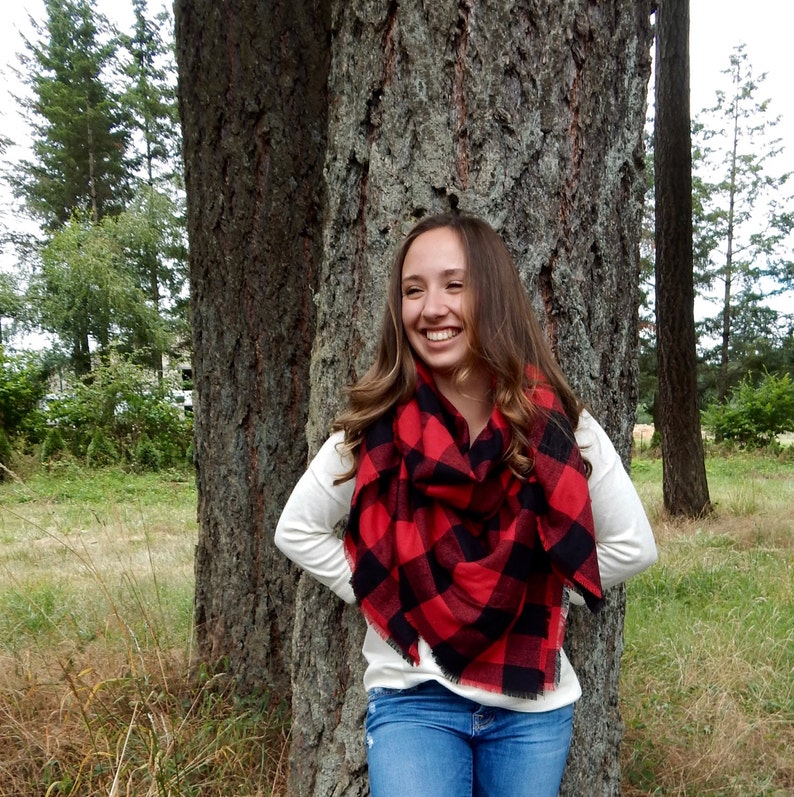 READY TO SHIP Buffalo Plaid Blanket ScarfWrap Scarf Red and image 2