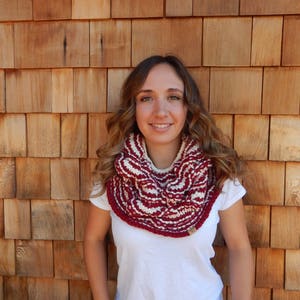 Sciarpa collo scaldino a maglia cappuccio Infinity Scarf Cranberry e crema