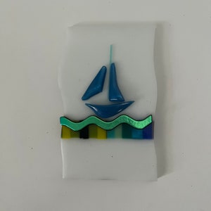 Blue sailboat Nightlight, whimsey,Bridal, Birthday, Graphic,Handmade Fused Glass,Bathroom,Bedroom,Kitchen