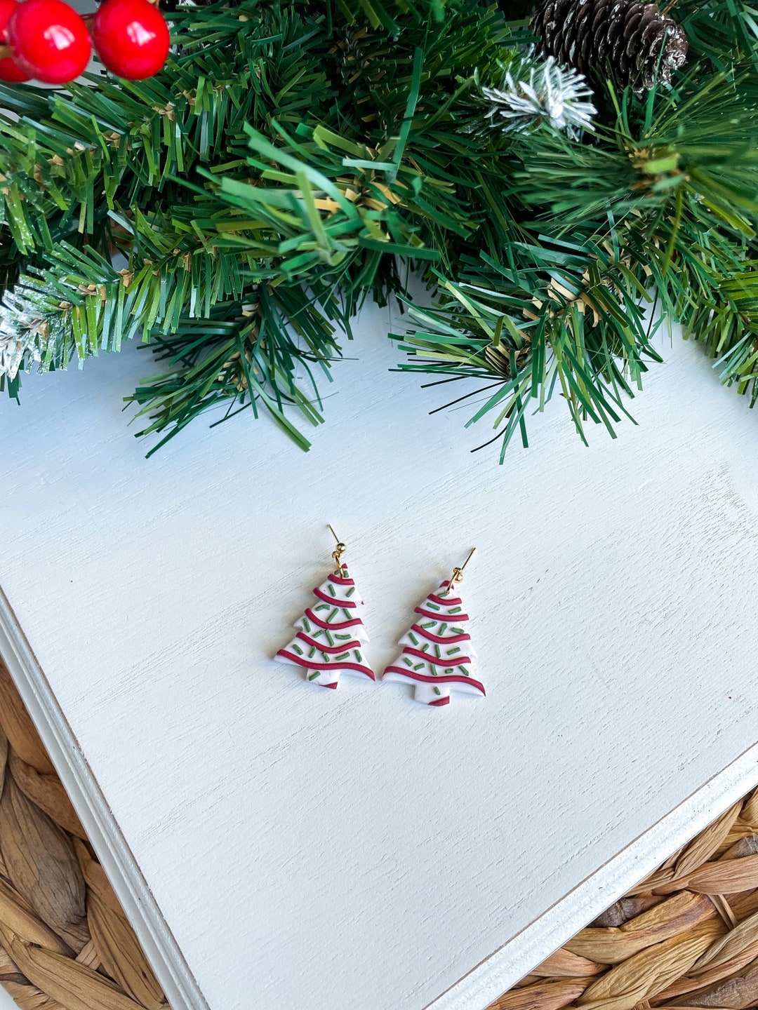 Christmas Tree Cake Earrings / Winter Jewelry / Christmas Earrings
