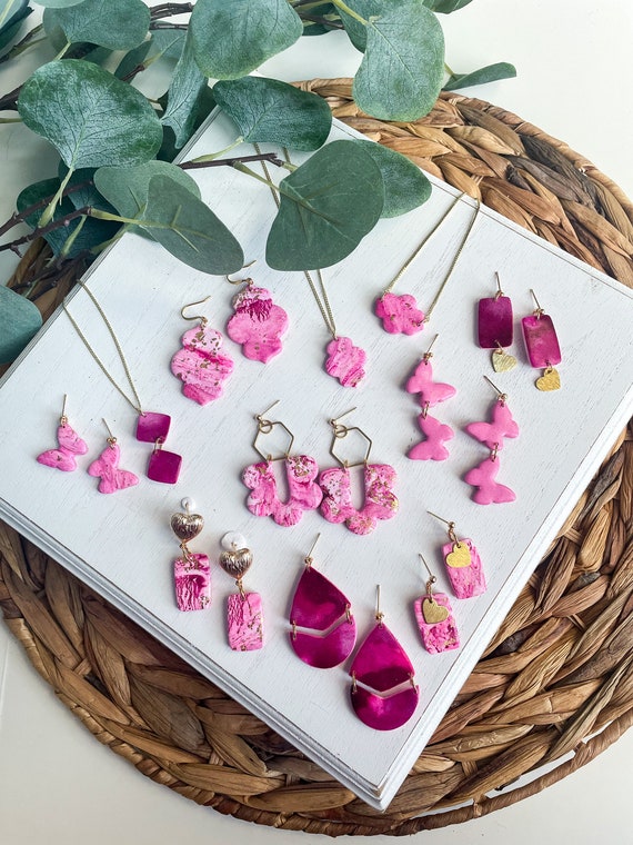Pink polymer clay sale earrings
