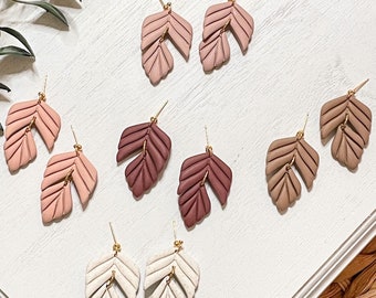 Handmade Clay Leaf Dangle Earrings: Minimalist Jewelry
