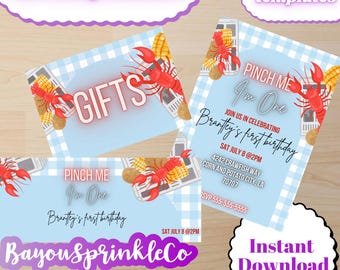 Blue Pinch me im one birthday invitation bundle with fb cover photo