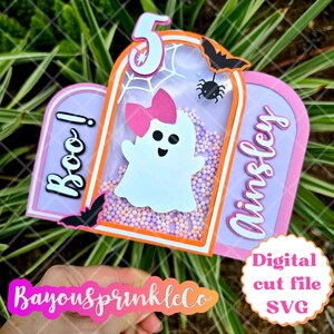Cute Ghost Halloween Birthday Shaker Arch Cake Topper SVG