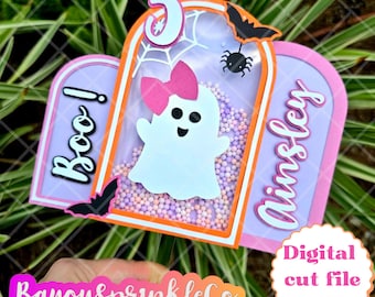 Cute Ghost Halloween Birthday Shaker Arch Cake Topper SVG
