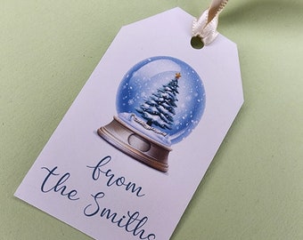 Blue snowglobe Christmas tags, present tags, Christmas treat tags