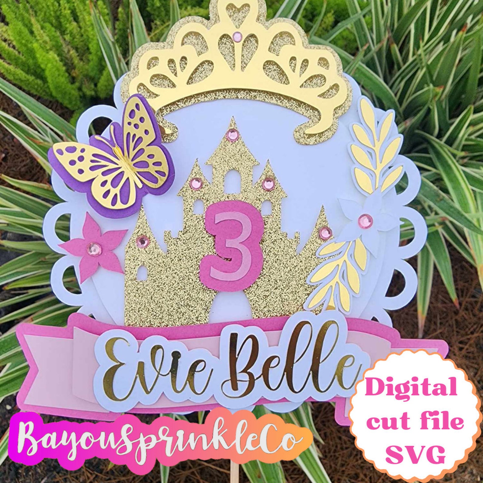 Princess Castle Tiara Cake Topper SVG - Etsy