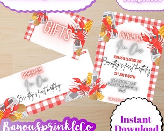 Red Pinch me im one birthday invitation bundle with fb cover photo