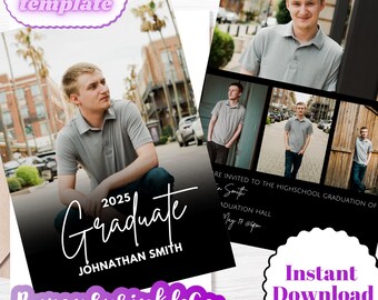 City Style Modern graduation invitation announcement with photos Template
