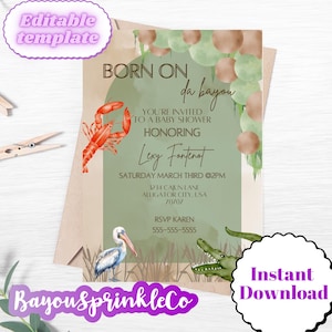 Born on the bayou baby shower swamp crawfish Invitation Template
