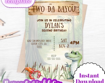 Two da bayou louisana swamp digital birthday Invitation Template